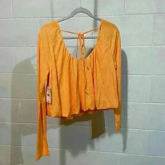 Free People Women's Bondi Thermal Top MEDIUM Malibu Orange Boho Cropped Tie Back - Picture 4 of 8